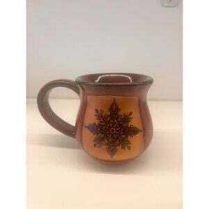 Always Azul Pottery Snowflake Design Stoneware Coffee Mug 12 oz Burgandy Orange